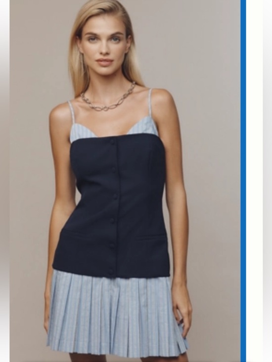 ANTHROPOLOGIE Maeve Sleeveless Peekaboo Twofer Mini Dress Navy Size XL NEW - Picture 4 of 10